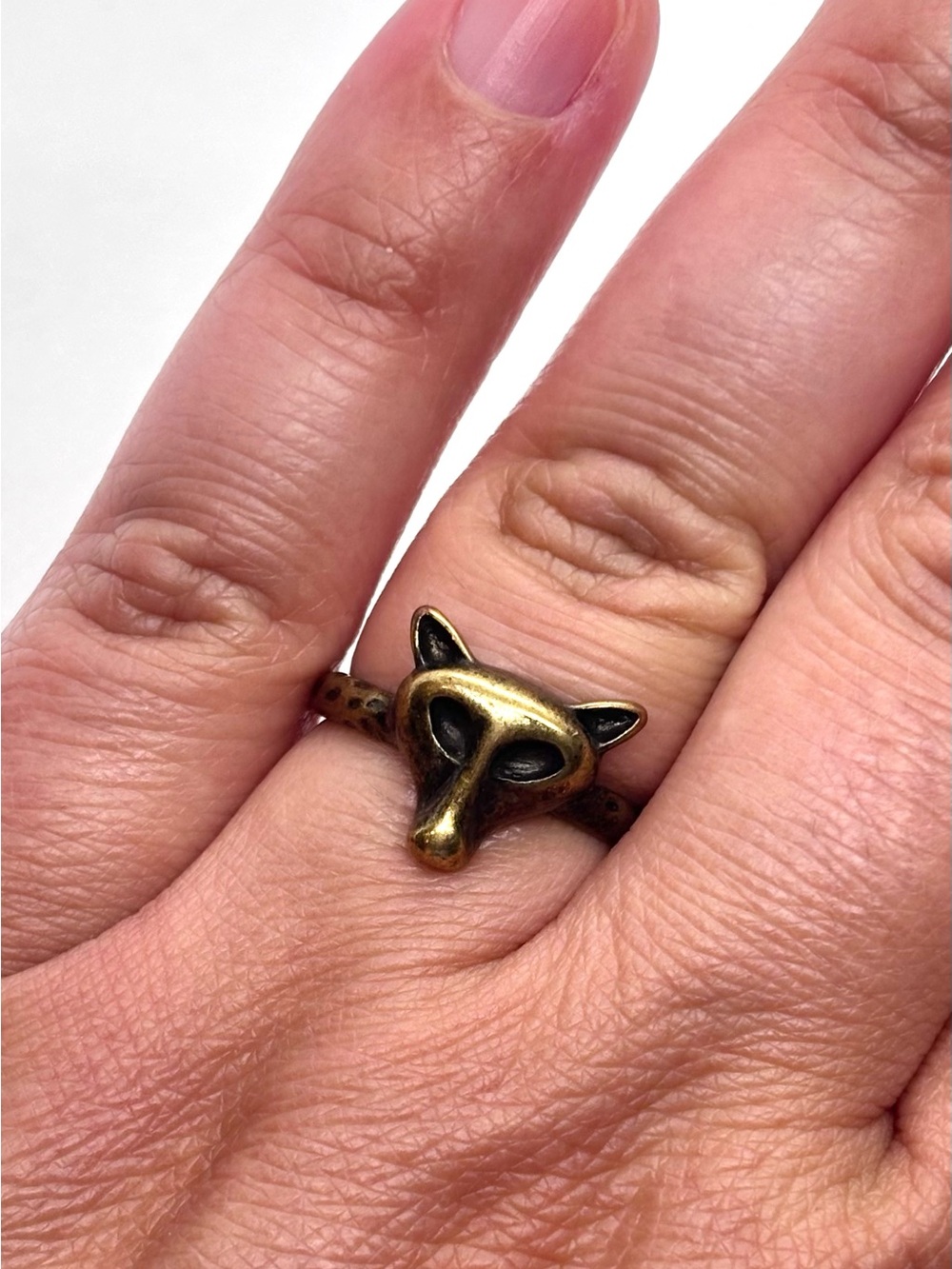 Vintage Bronze Fox Head Ring Size 8